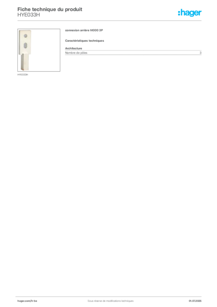 Image Hager Fiche technique du produit HYE033H | Hager Belgique
