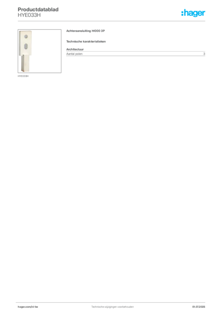 Afbeelding Hager Productdatablad HYE033H | Hager Belgium