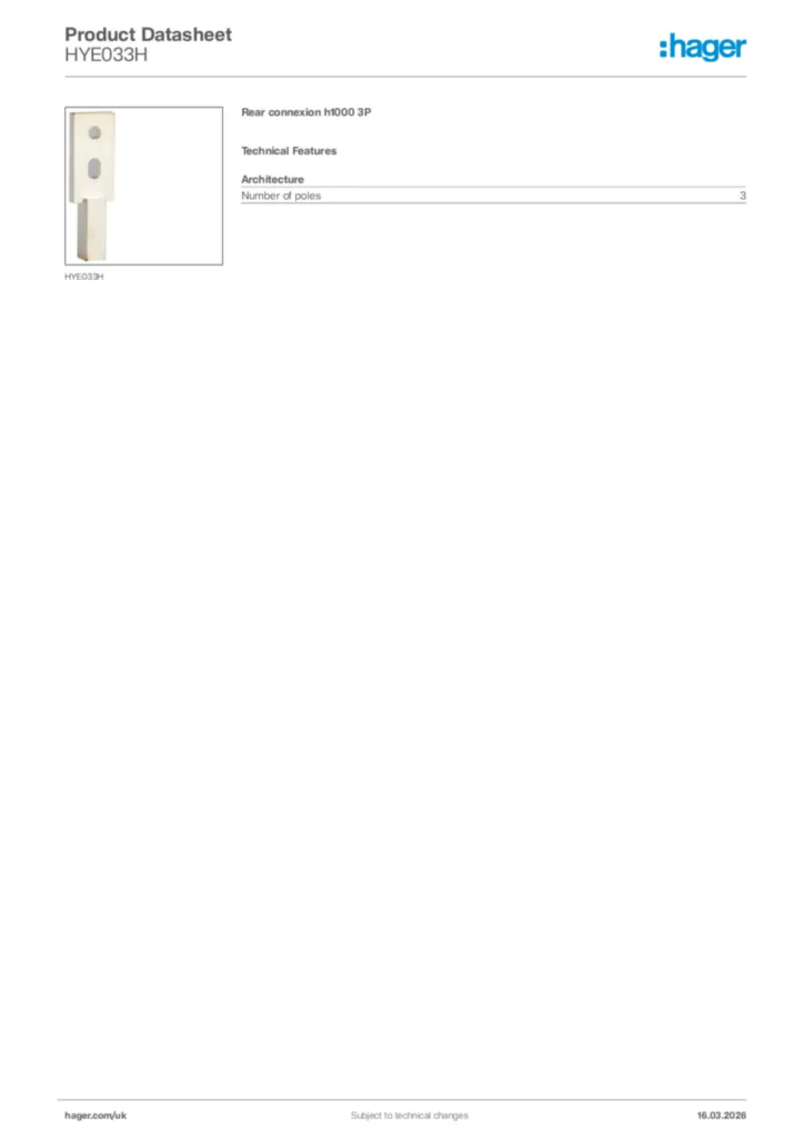 Image Hager Product data sheet HYE033H  | Hager