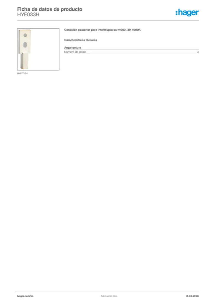 Imagen Hager Ficha de datos de producto HYE033H | Hager España