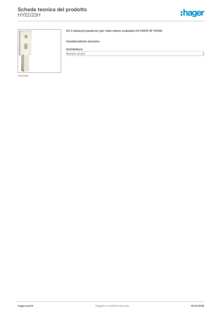 Immagine Hager Scheda tecnica del prodotto HYE033H | Hager Italia