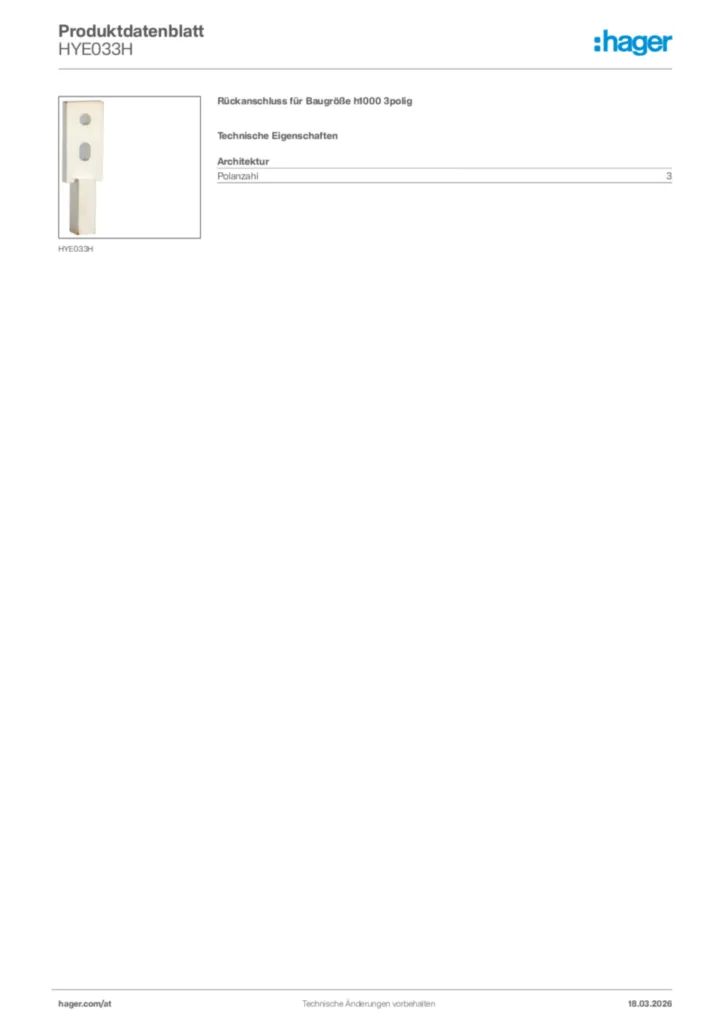 Bild Hager Produktdatenblatt HYE033H | Hager Deutschland
