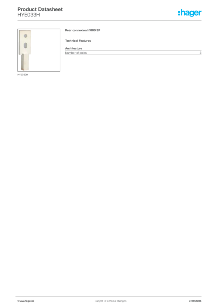 Image Hager Product data sheet HYE033H  | Hager