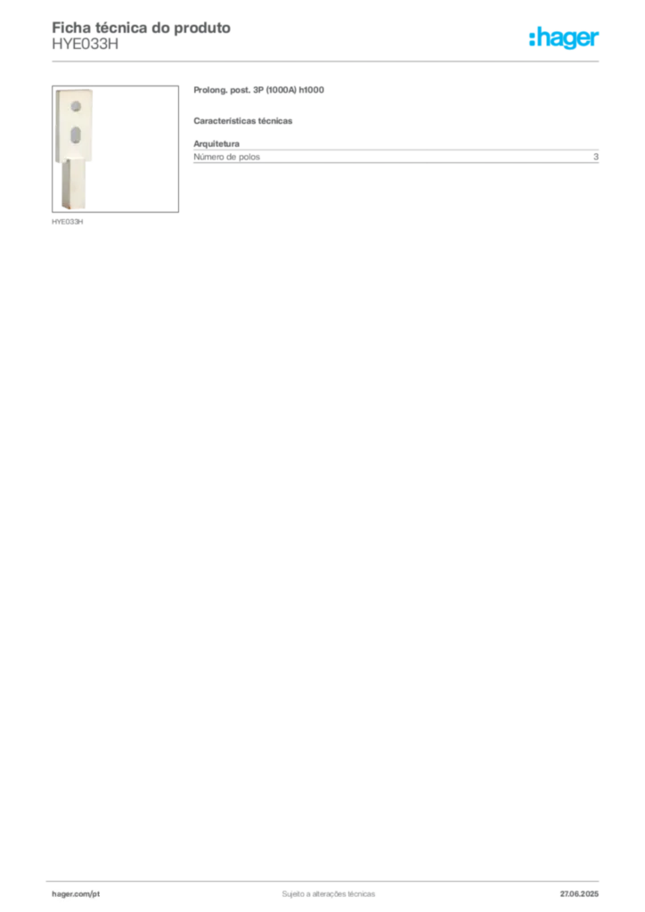 Imagem Hager Ficha técnica do produto HYE033H | Hager Portugal