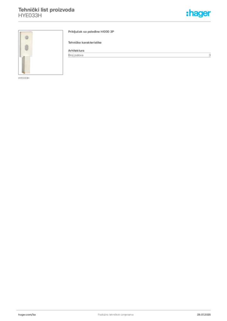 Slika Hager Product data sheet HYE033H  | Hager