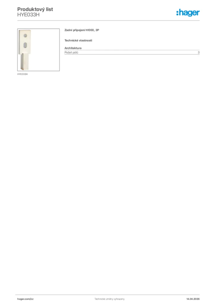 Obrázek Hager Product data sheet HYE033H | Hager