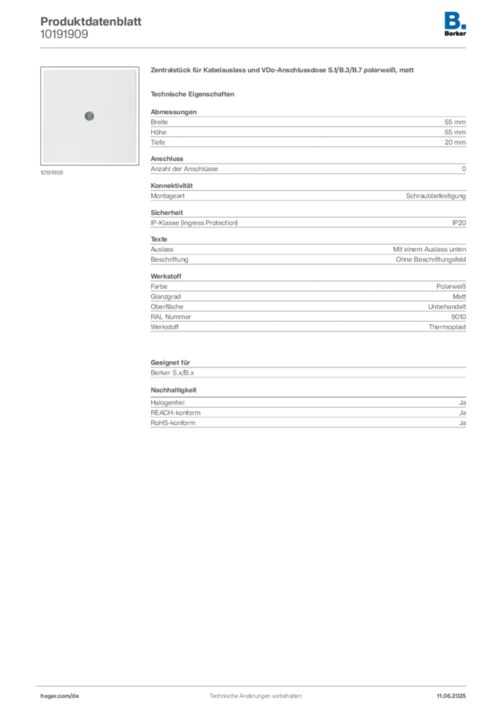 Berker Produktdatenblatt 10191909