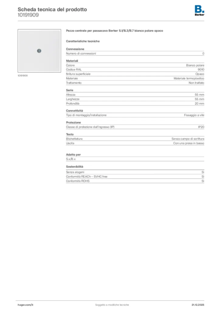 Immagine Berker Scheda tecnica del prodotto 10191909 | Hager Italia