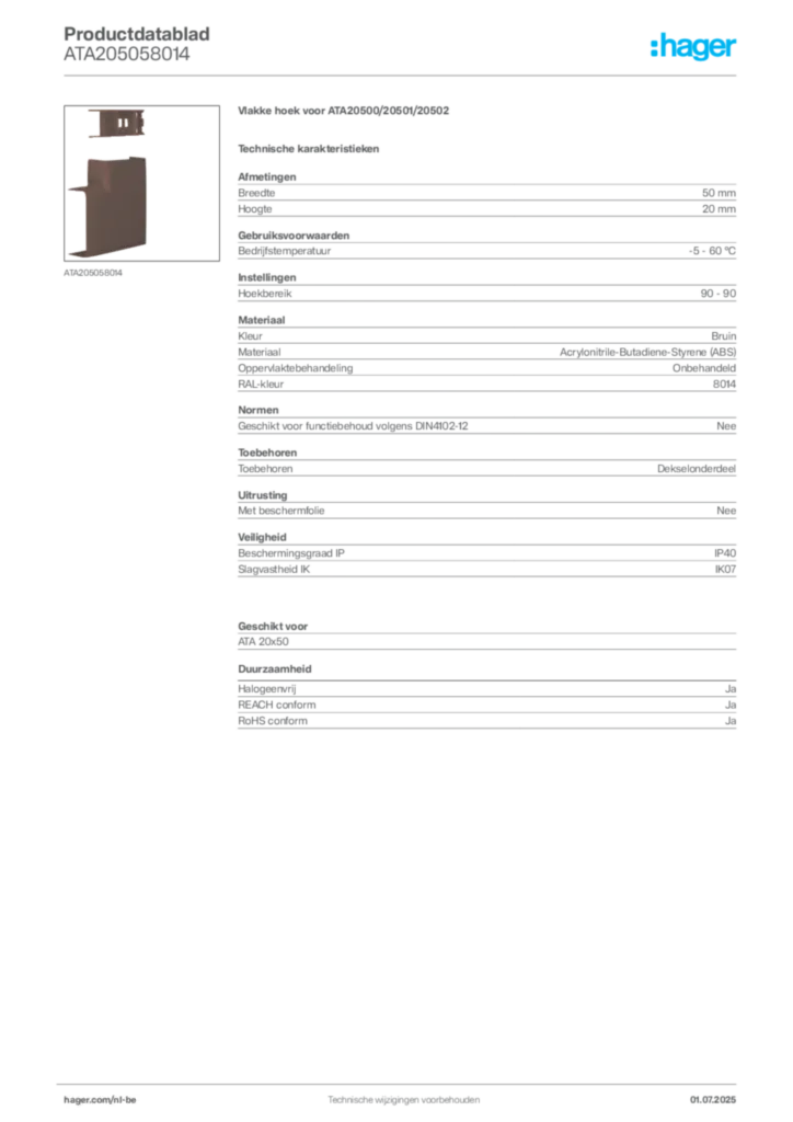 Afbeelding Hager Productdatablad ATA205058014 | Hager Belgium