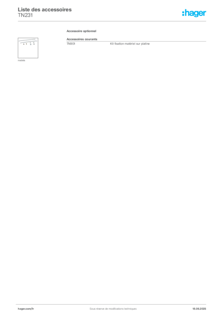 Image Hager Fiche technique du produit TN231 | Hager France