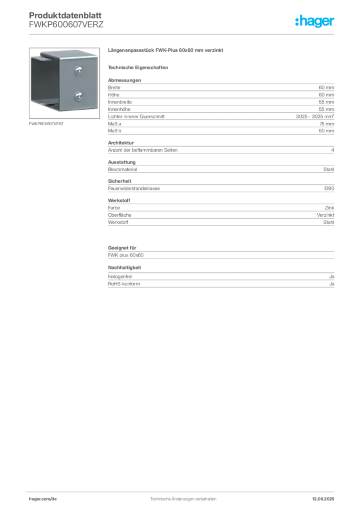 Bild Hager Produktdatenblatt FWKP600607VERZ | Hager Deutschland