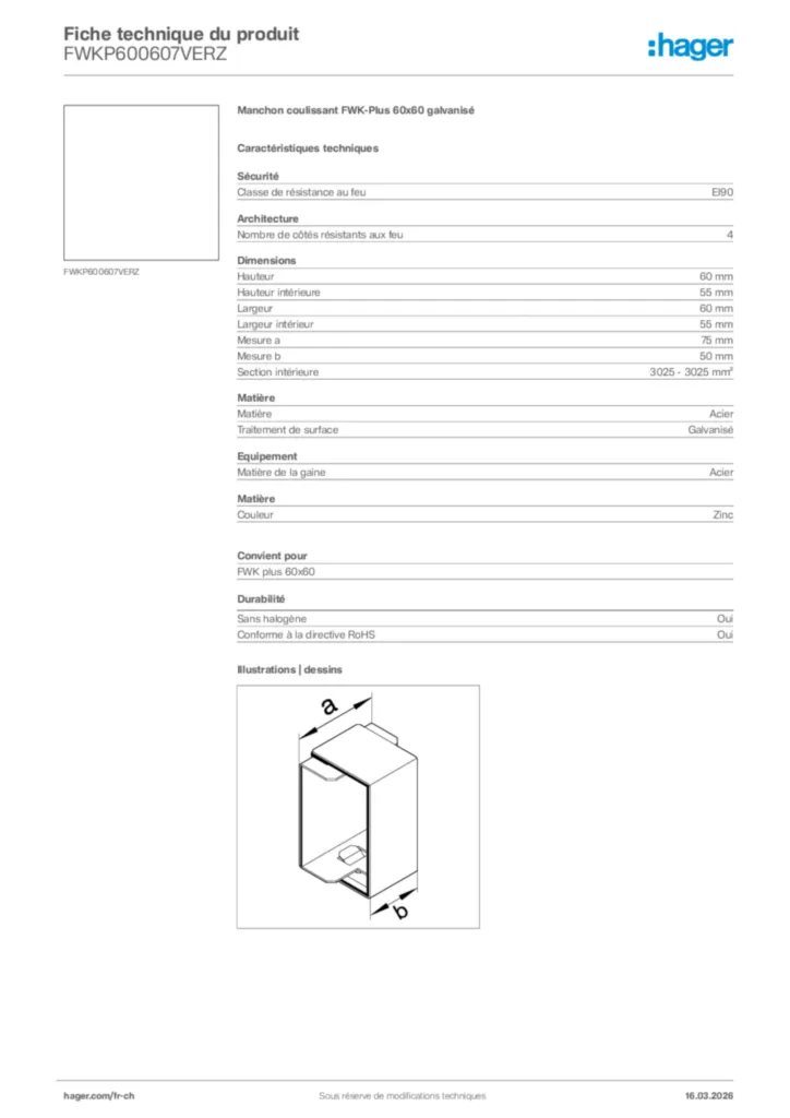 Image Hager Fiche technique du produit FWKP600607VERZ | Hager Suisse