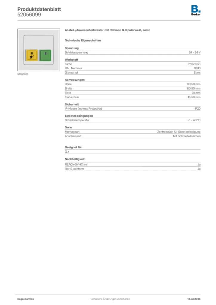 Bild Berker Produktdatenblatt 52056099 | Hager Deutschland