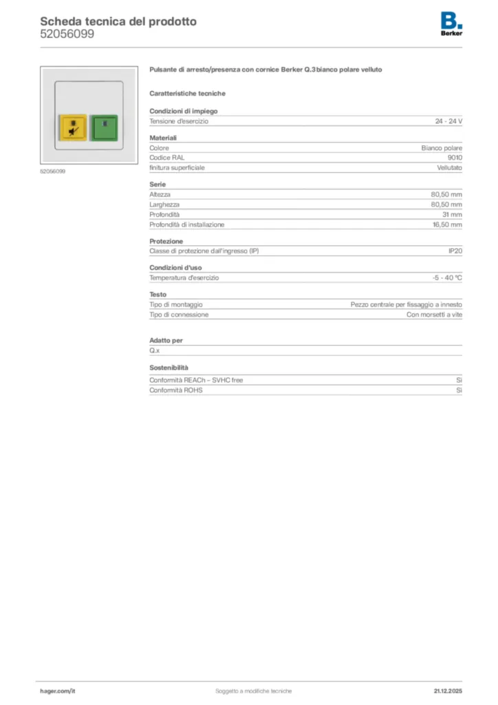 Immagine Berker Scheda tecnica del prodotto 52056099 | Hager Italia