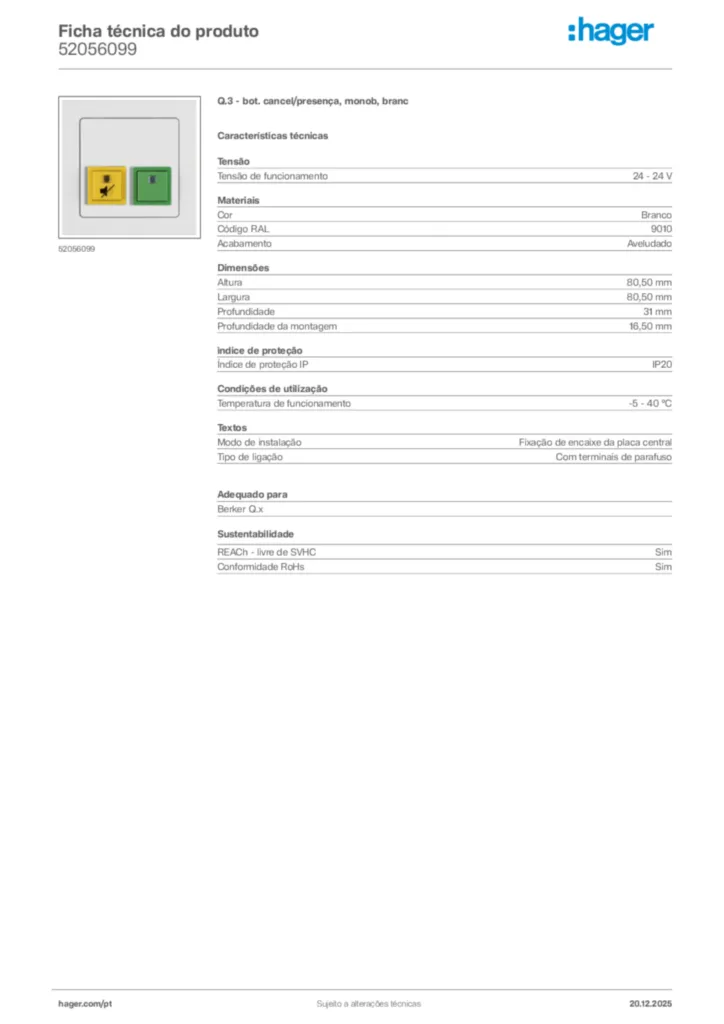 Imagem Hager Ficha técnica do produto 52056099 | Hager Portugal