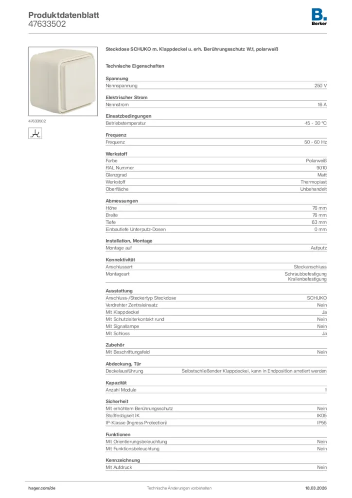 Bild Berker Produktdatenblatt 47633502 | Hager Deutschland