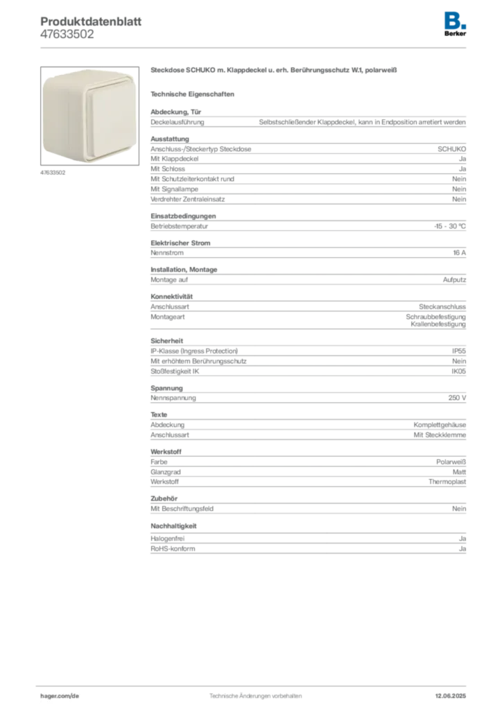 Bild Berker Produktdatenblatt 47633502 | Hager Deutschland