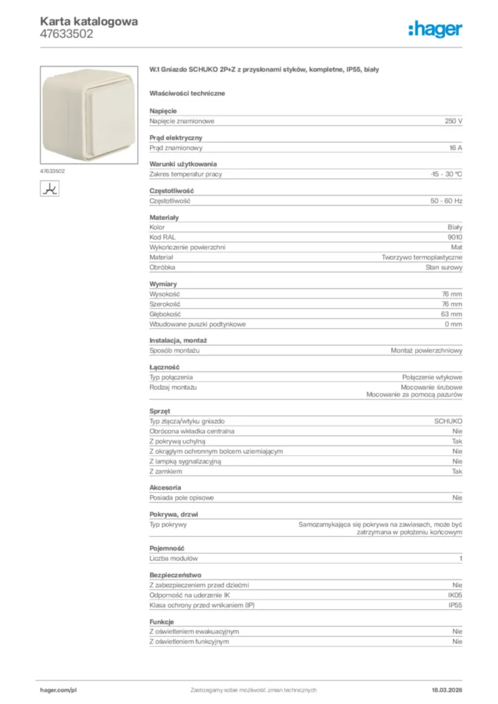 Zdjęcie Hager Karta katalogowa 47633502 | Hager Polska