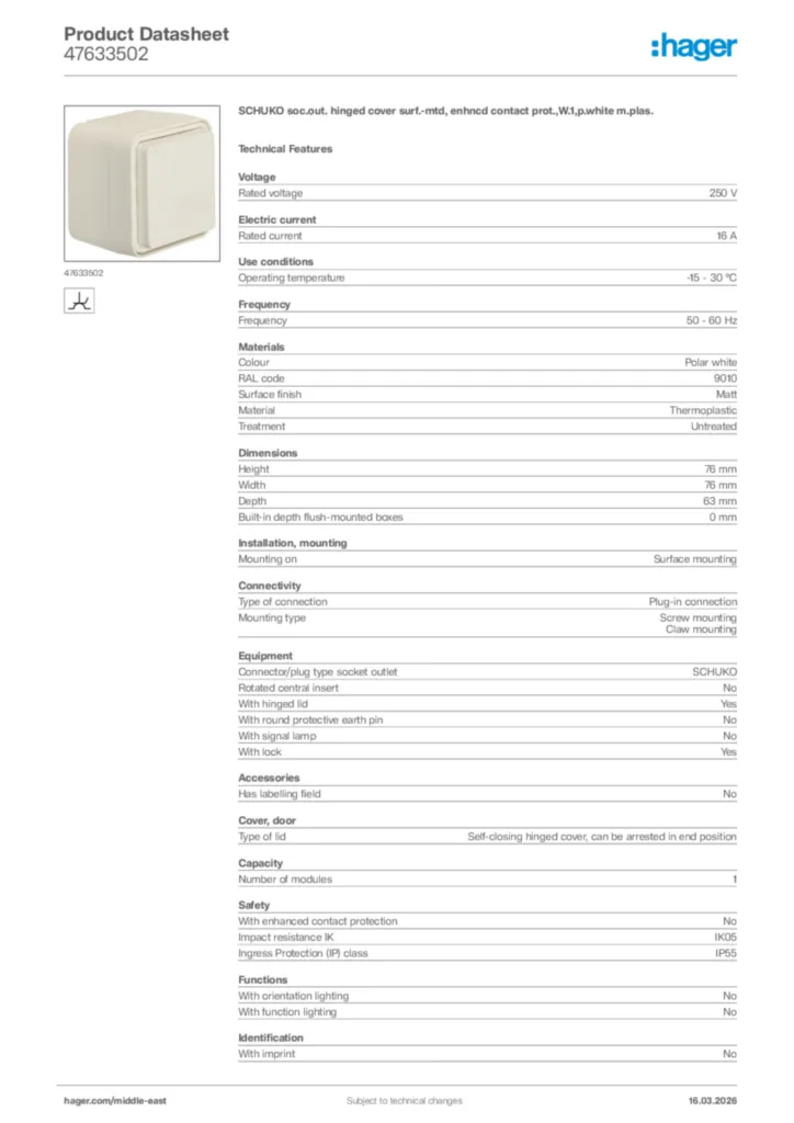 Image Hager Product data sheet 47633502  | Hager