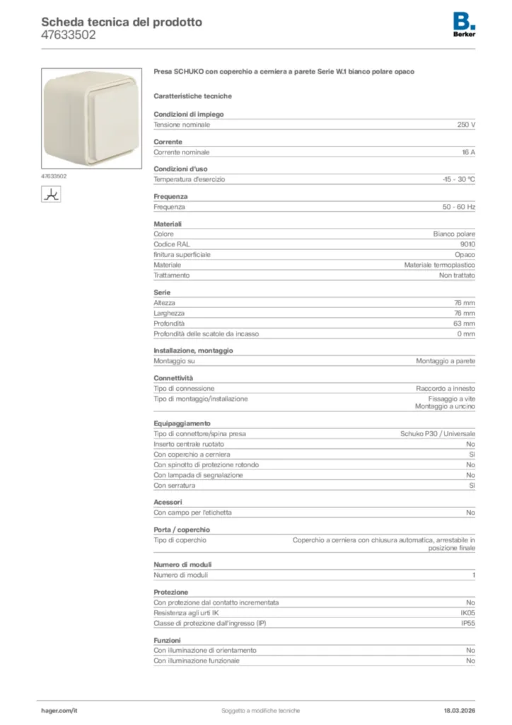 Immagine Berker Scheda tecnica del prodotto 47633502 | Hager Italia