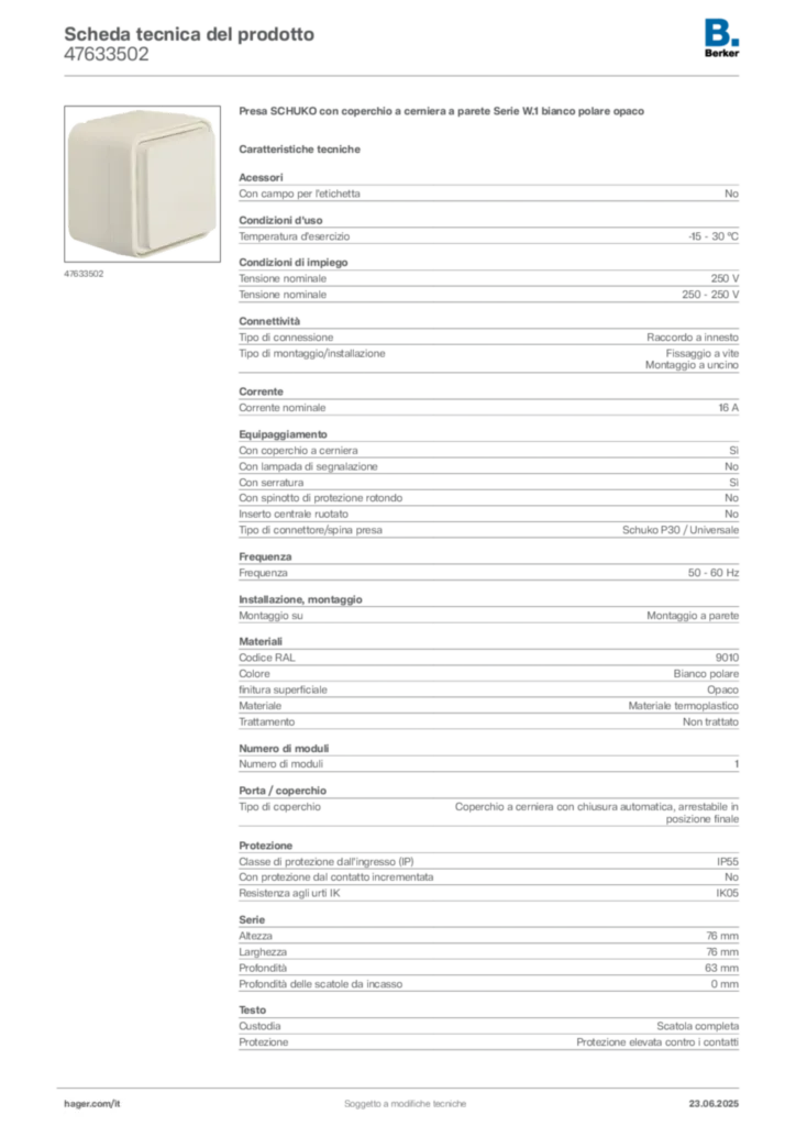 Immagine Berker Scheda tecnica del prodotto 47633502 | Hager Italia