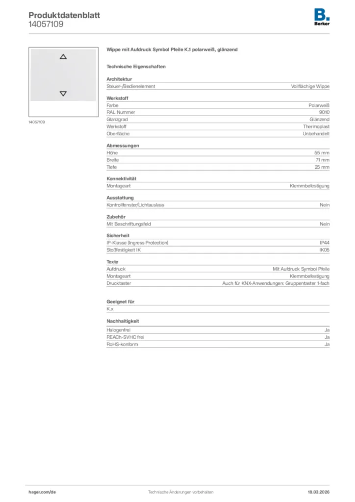 Bild Berker Produktdatenblatt 14057109 | Hager Deutschland