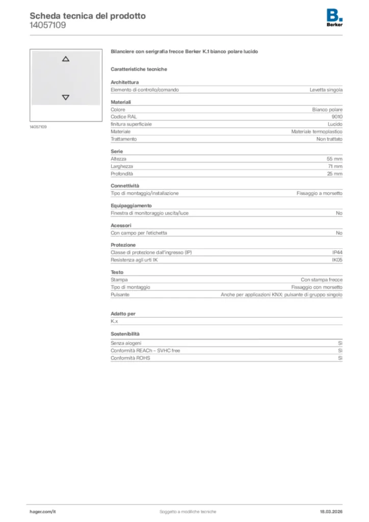 Immagine Berker Scheda tecnica del prodotto 14057109 | Hager Italia