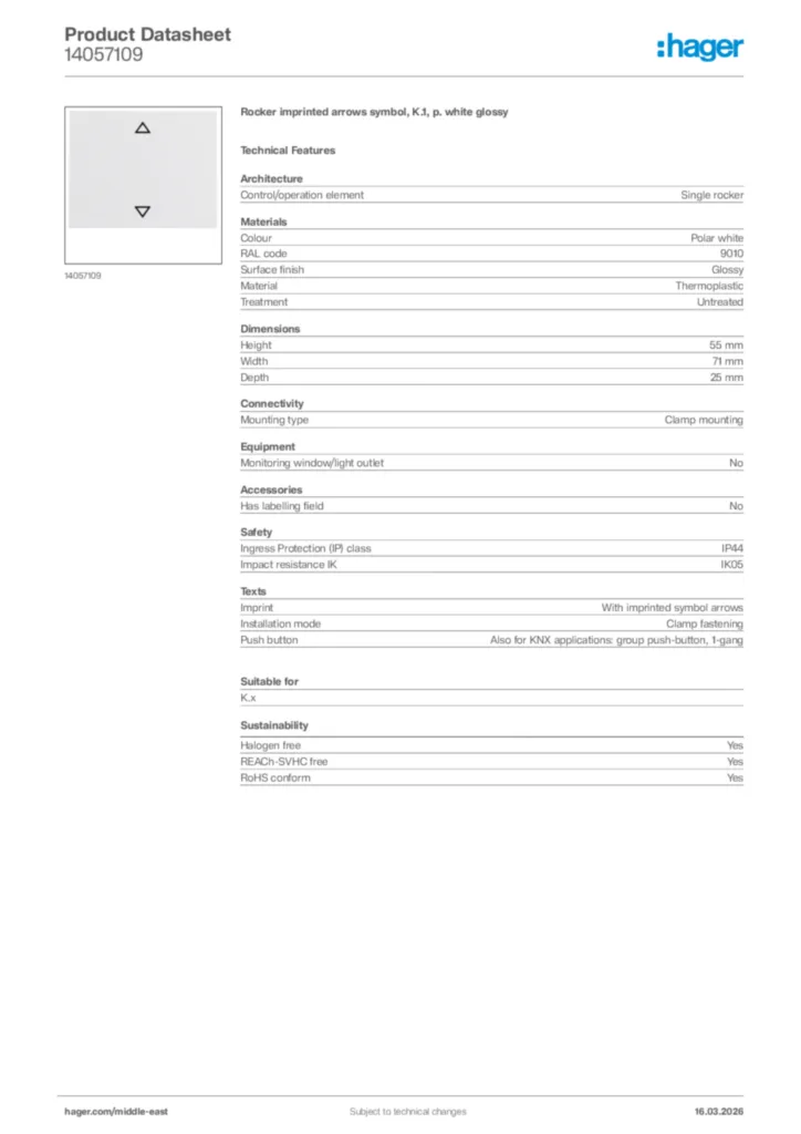 Image Hager Product data sheet 14057109  | Hager