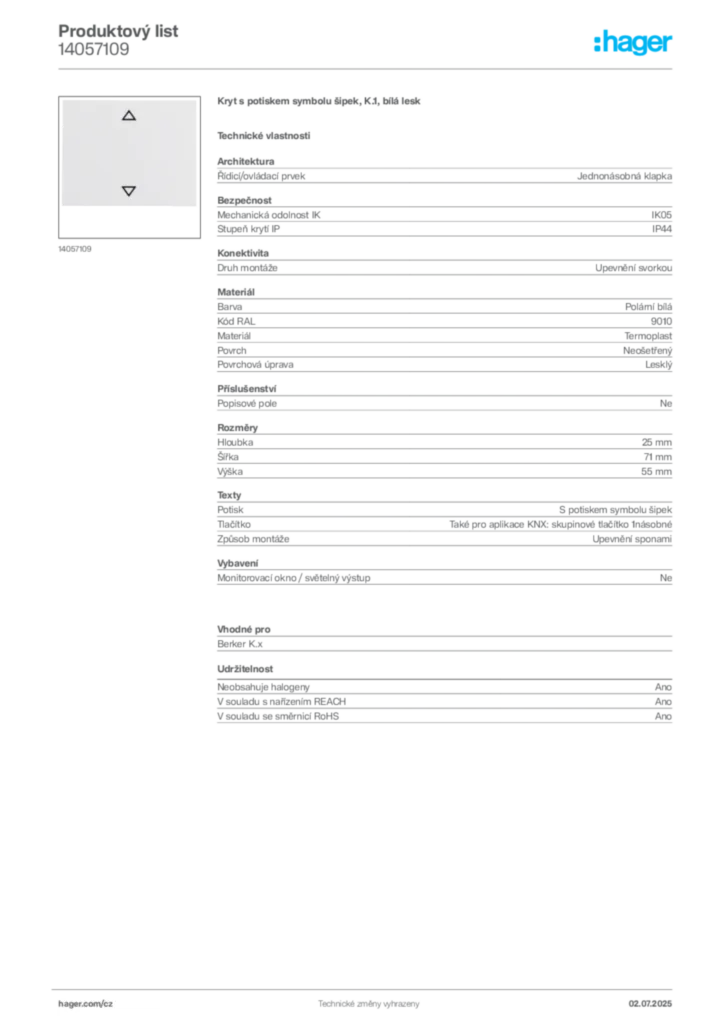 Obrázek Hager Produktový list 14057109 | Hager