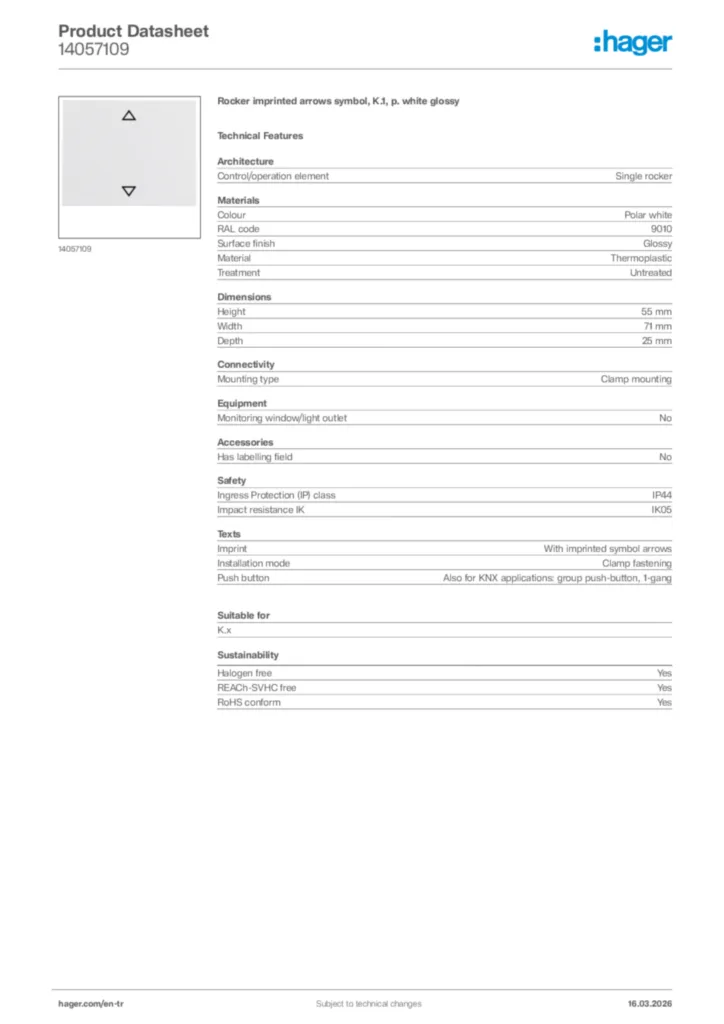 Image Hager Product data sheet 14057109  | Hager