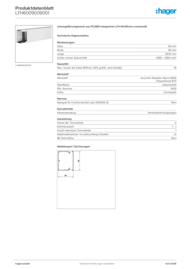 Bild Hager Produktdatenblatt LFH6009009001 | Hager Deutschland