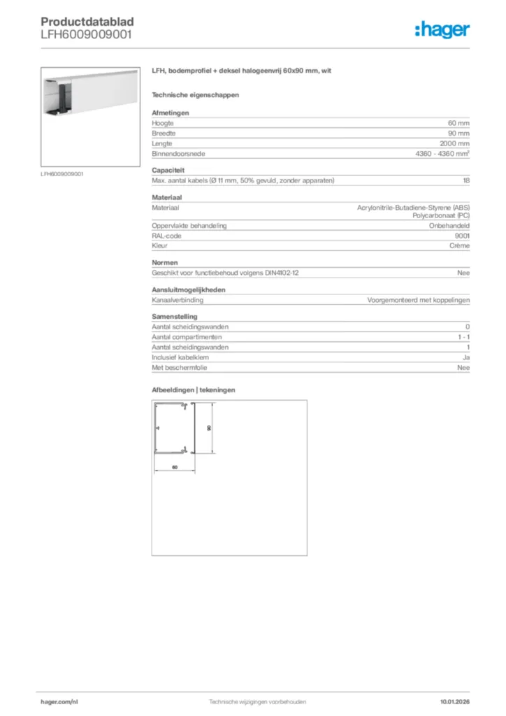 Afbeelding Hager Productdatablad LFH6009009001 | Hager Nederland