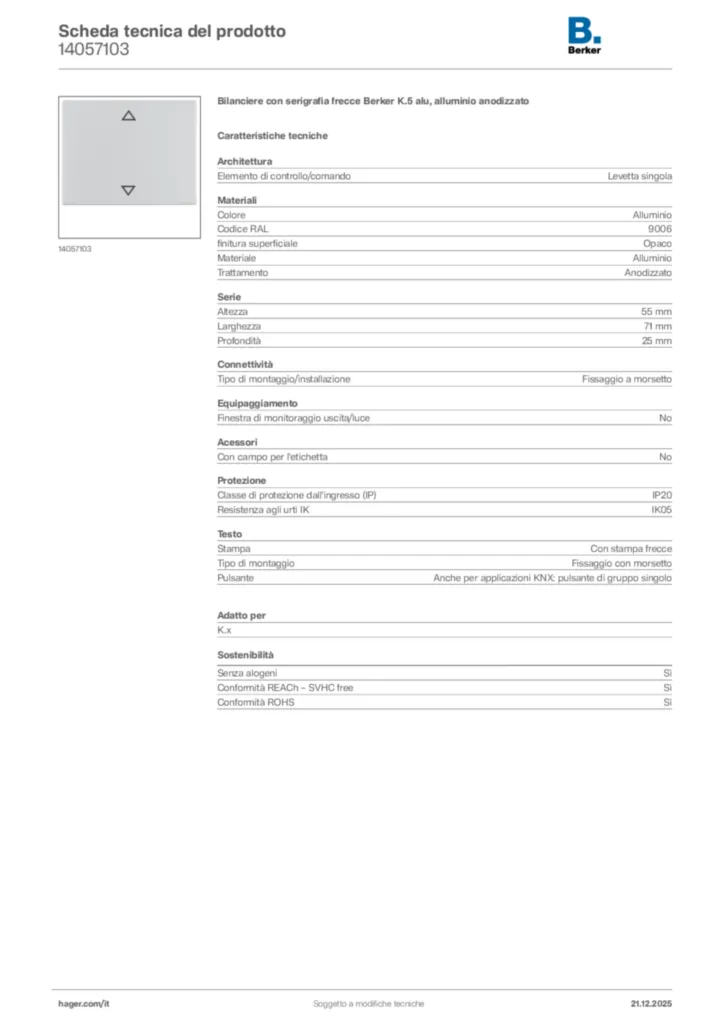 Immagine Berker Scheda tecnica del prodotto 14057103 | Hager Italia