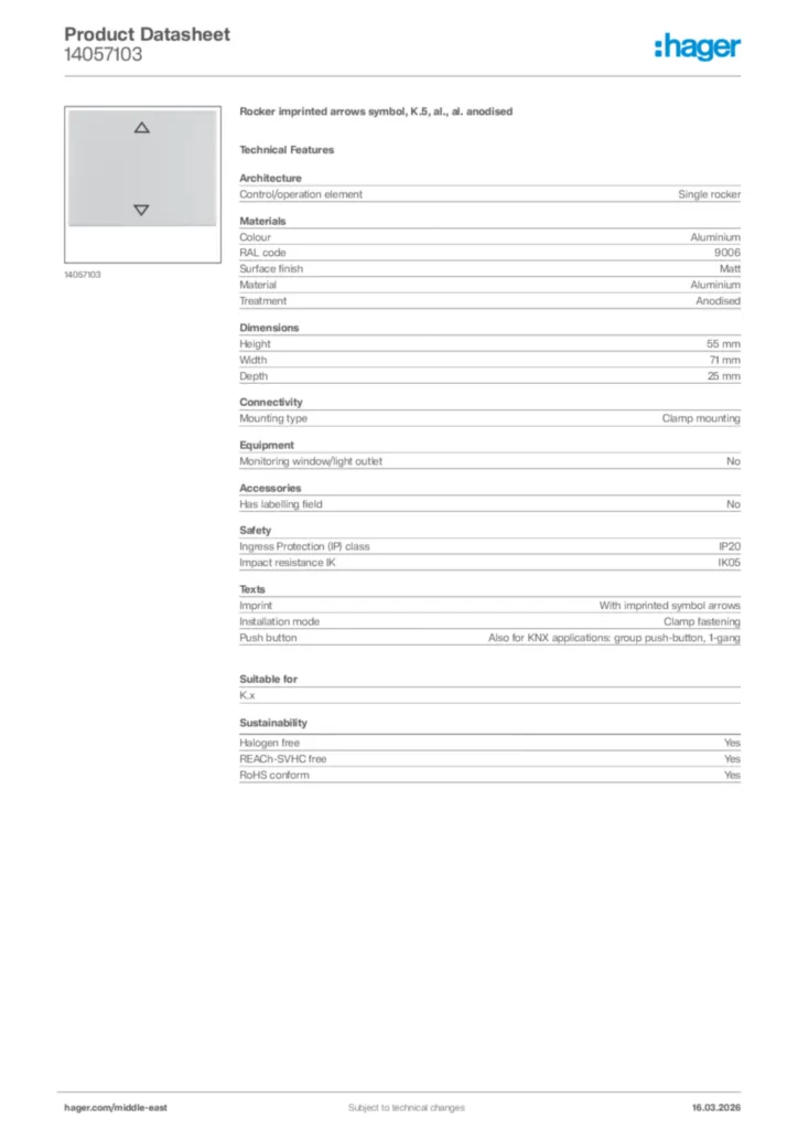 Image Hager Product data sheet 14057103  | Hager