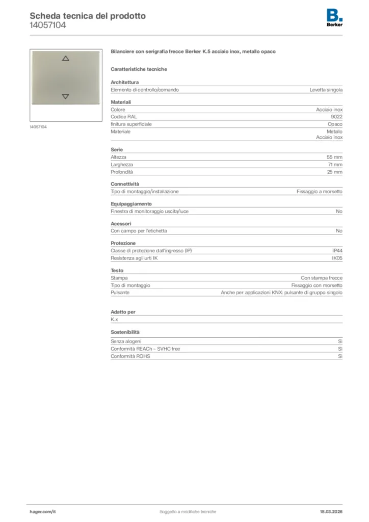 Immagine Berker Scheda tecnica del prodotto 14057104 | Hager Italia