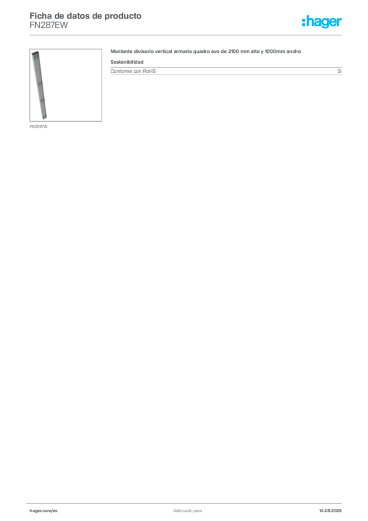 Imagen Hager Ficha de datos de producto FN287EW | Hager España