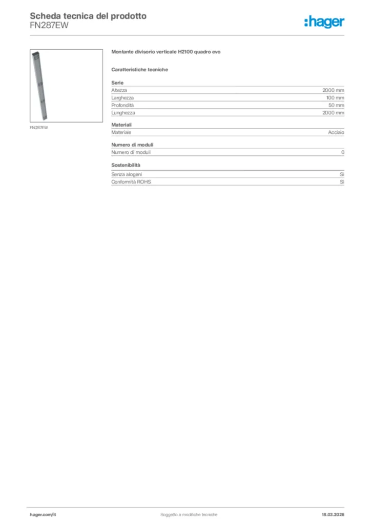 Immagine Hager Scheda tecnica del prodotto FN287EW | Hager Italia