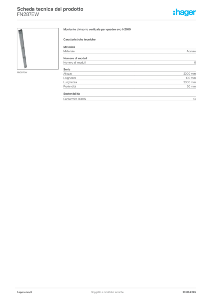 Immagine Hager Scheda tecnica del prodotto FN287EW | Hager Italia
