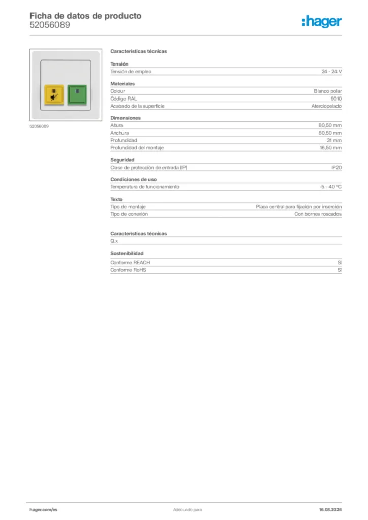 Imagen Hager Ficha de datos de producto 52056089 | Hager España
