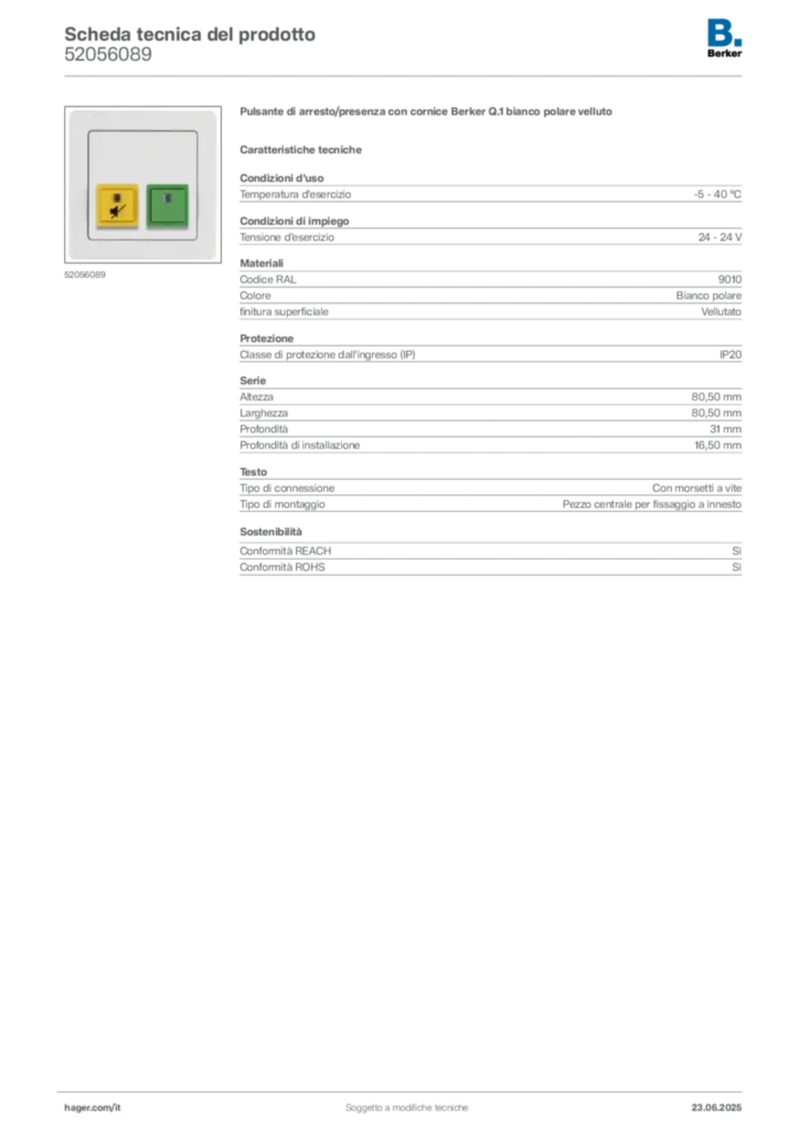 Immagine Berker Scheda tecnica del prodotto 52056089 | Hager Italia