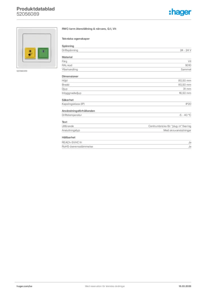 Bild Hager Produktdatablad 52056089 | Hager Sverige
