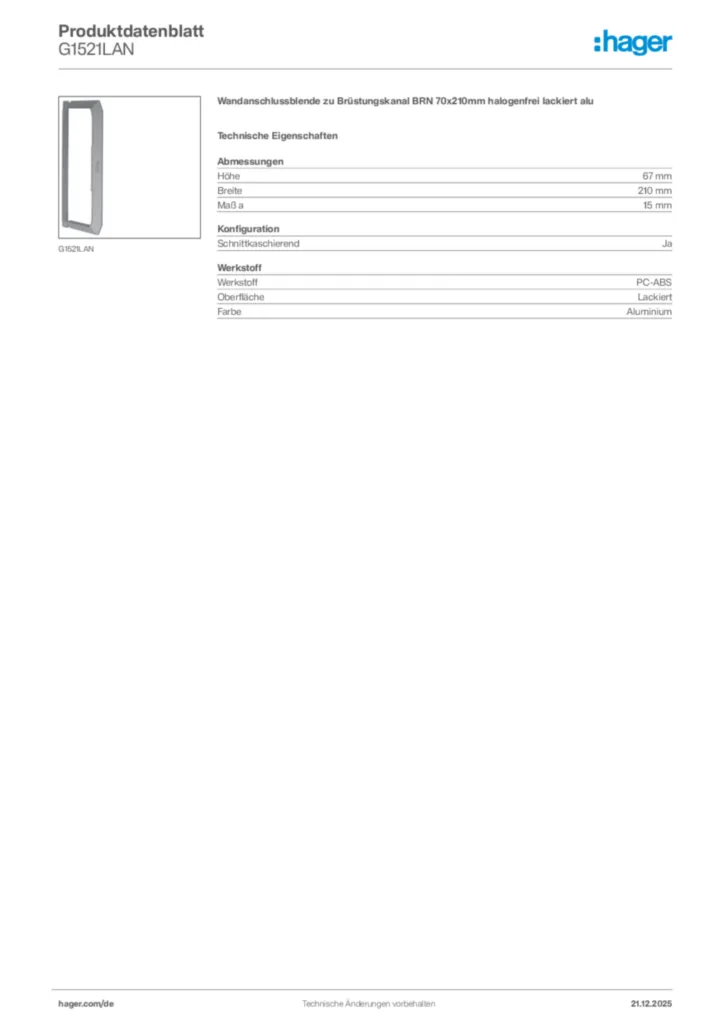 Bild Hager Produktdatenblatt G1521LAN | Hager Deutschland