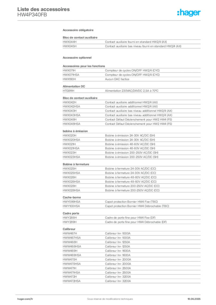 Image Hager Fiche technique du produit HW4P340FB | Hager France