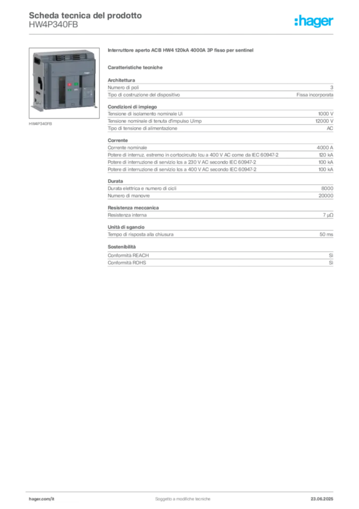 Immagine Hager Scheda tecnica del prodotto HW4P340FB | Hager Italia