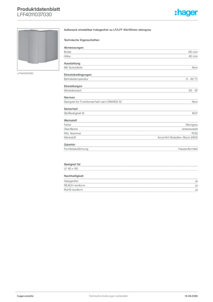 Bild Hager Produktdatenblatt LFF4011037030 | Hager Deutschland