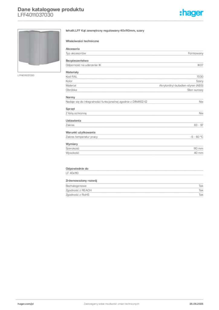 Zdjęcie Hager Dane katalogowe produktu LFF4011037030 | Hager Polska