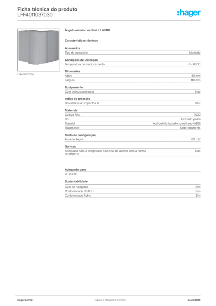 Imagem Hager Ficha técnica do produto LFF4011037030 | Hager Portugal