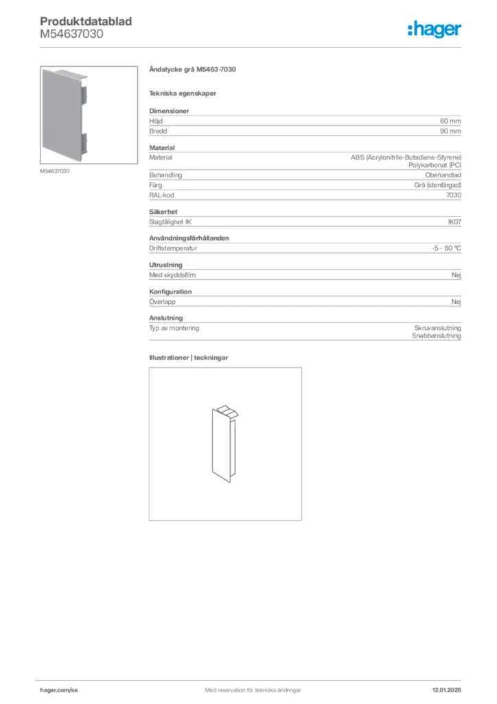 Bild Hager Produktdatablad M54637030 | Hager Sverige