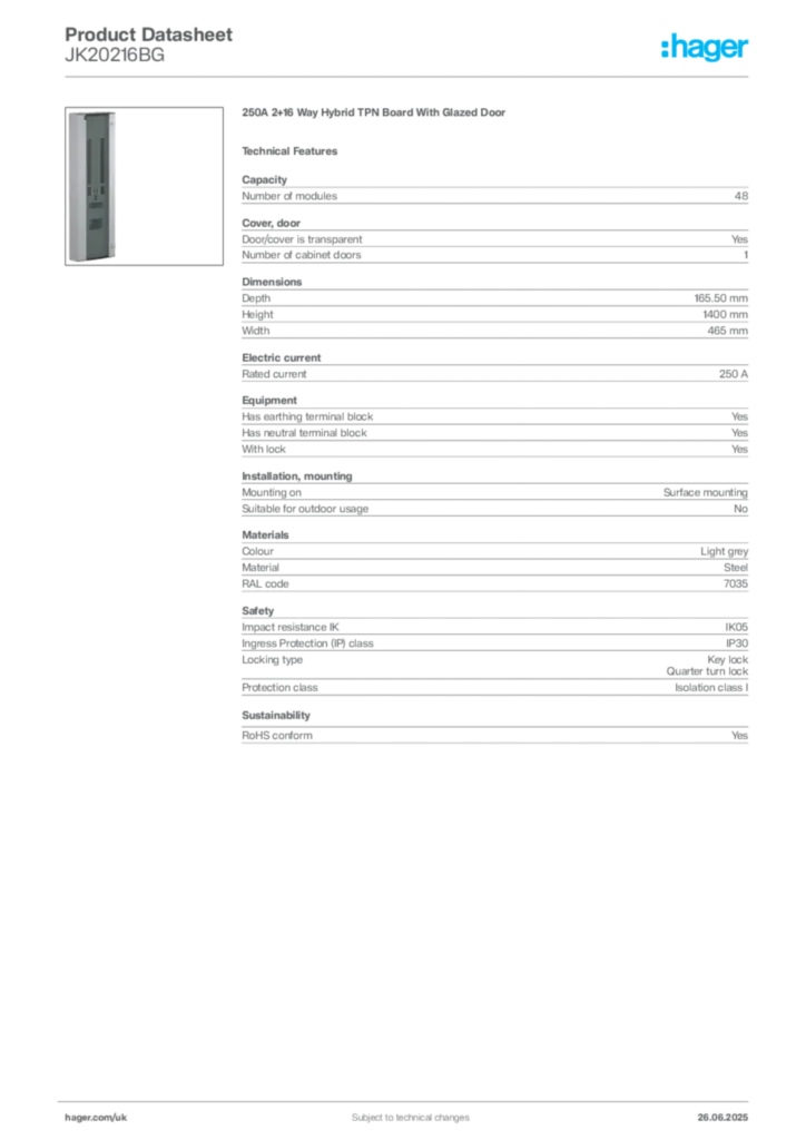 Image Hager Product data sheet JK20216BG  | Hager