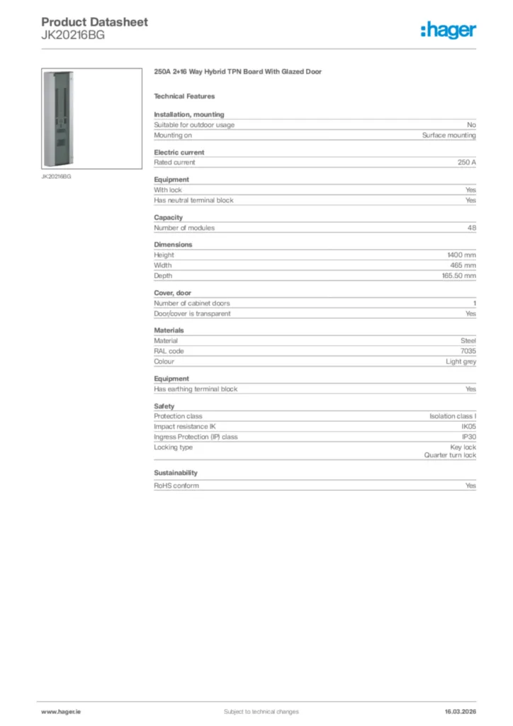 Image Hager Product data sheet JK20216BG  | Hager